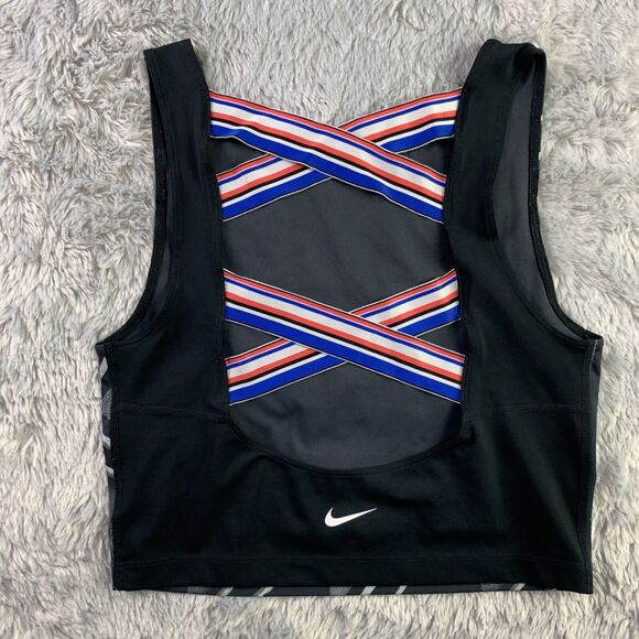 Nike Pro Tank Top Womens Medium Black Dri-Fit Abstract Print Performance Swoosh - Picture 6 of 11